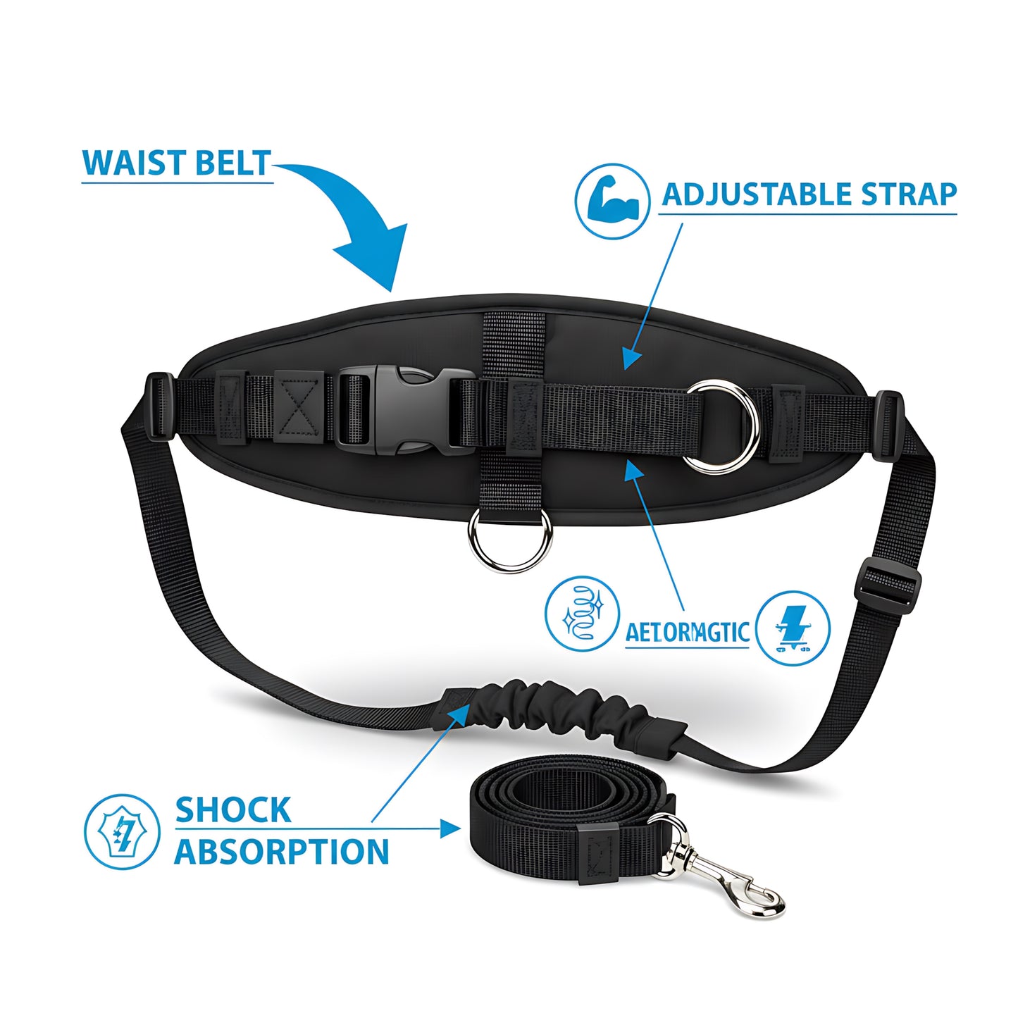 Hands-Free Dog Leash with Waist Belt Adjustable Running Walking Bungee Lead for Dogs