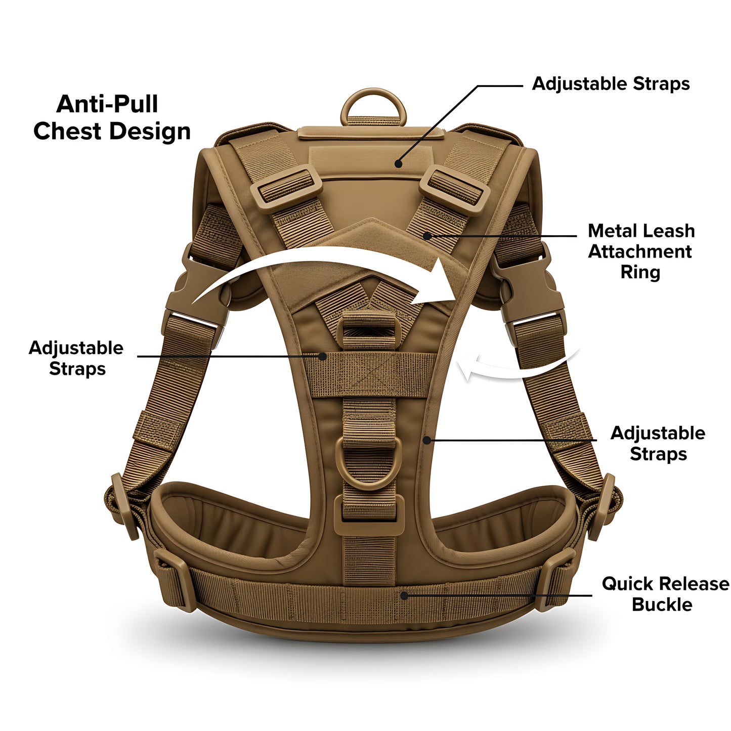 Anti Pull Tactical Dog Harness for Large Dogs with Adjustable Heavy Duty Control